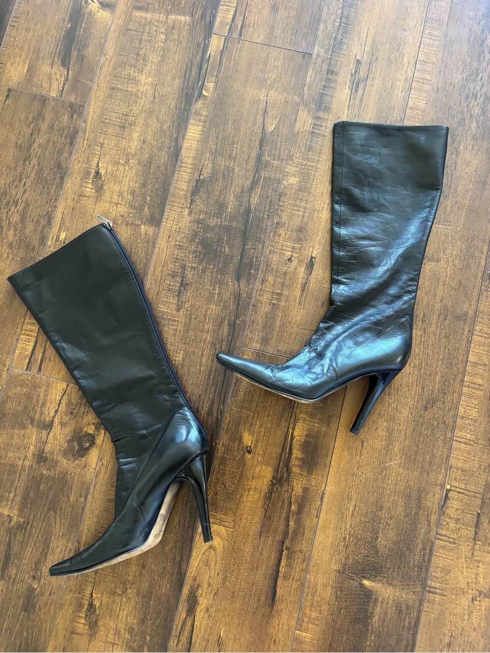 Jimmy Choo Black Leather Knee-High Stiletto Boots